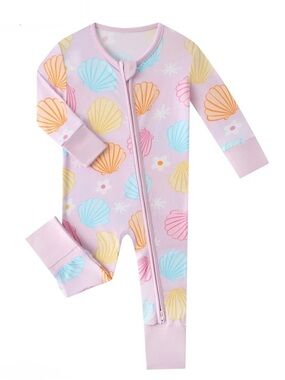 BAMBOO Pastel Pink Seashell Print Kids One-Piece Footie